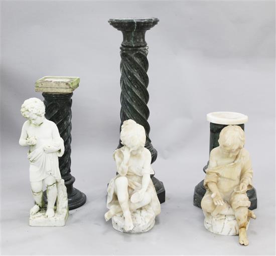 A pair of early 20th century Italian carved alabaster figures, 2ft 3in., damaged